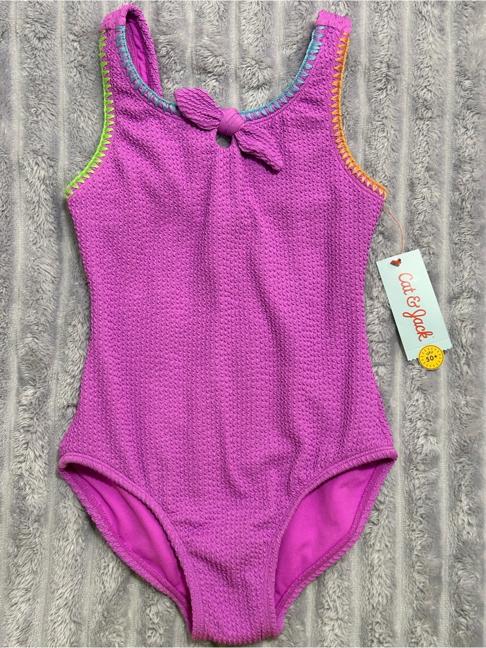 Cat & Jack Girls’ Purple Textured One-Piece Swimsuit — Size S (6/7)